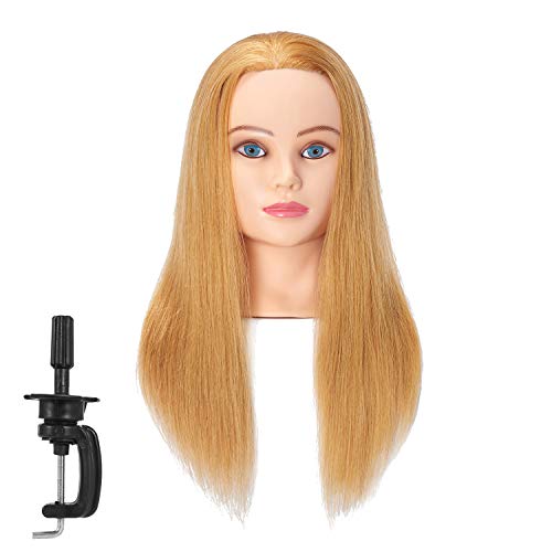 Headstar Mannequin Head 20-22" 100% Human Hair Hairdresser Training Head Manikin Head Styling Training Head Cosmetology Doll Head Hair for Practice Cutting Braiding with Free Clamp Stand 7E6606W2714H