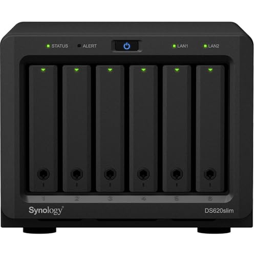 Synology DiskStation DS620slim iSCSI NAS Server with Intel Celeron Up to 2.5GHz CPU, 6GB Memory, 2TB (4 x 500GB) SSD Storage, DSM Operating System