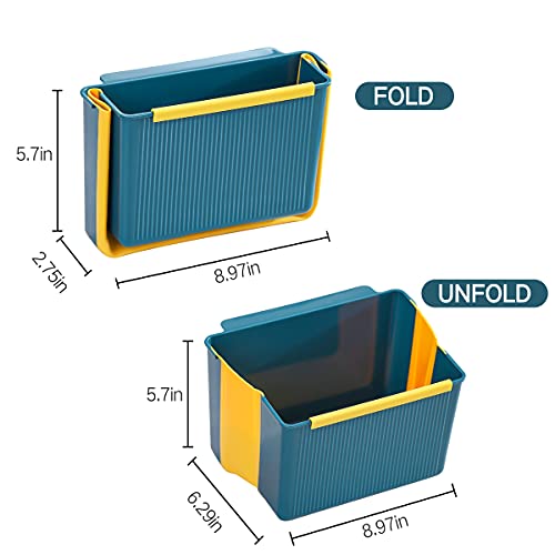 Small Hanging Kitchen Trash Can,Wall Mounted Collapsible Garbage Bin Foldable Mini Garbage Can Plastic Waste Bin Compact Portable Trash Can For Cabinet Office Bedroom Bathroom Kitchen Car (B-Blue) #TOP1