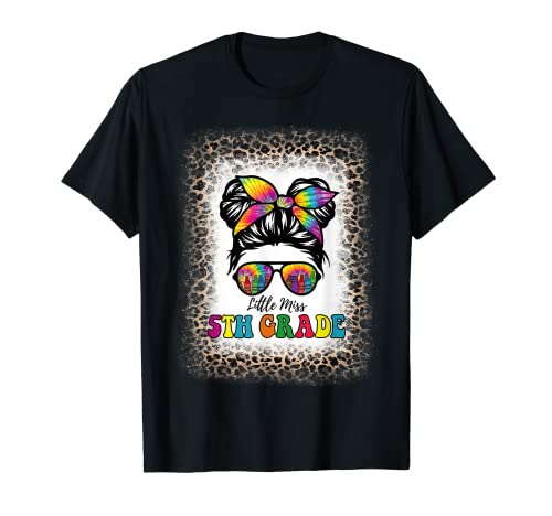 Little Miss 5º grado Tie Dye Trosy Bun Girl School Leopard Camiseta