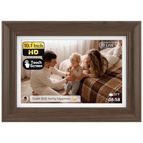 Image of NexFoto 10.1 inch Wood Digital Picture Frame, 64GB WiFi Electronic Photo Frame HD Touchscreen, Add Pics from Google Photos, Share Photos /Videos via App /USB, Gift for Mom /Birthday /Grandparents, Walnut