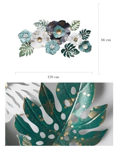 Image of SMILES GIFT Luxury Imported Wall Hanging | Handcrafted Metal Blue & Green Flower Decoration | Home Decor for Living Room & Office