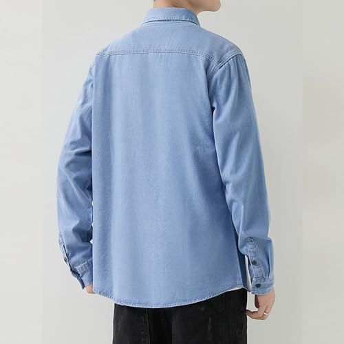 Men Cowboy Long Sleeve Shirt Regular Fit Button Denim Shirts Cotton Work Front Pocket Jean Jackets4