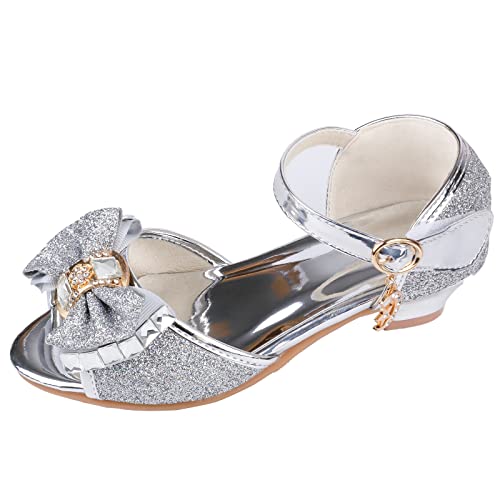 Image of Amtidy Girls Glitter Bow Low Heel Princess Shoes, Mary Jane Ankle Strap Dress Pumps for Wedding Birthday Party Performance