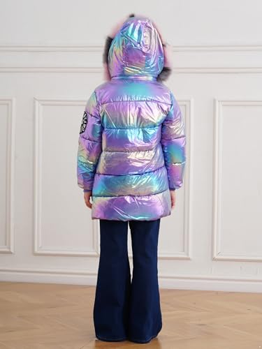 Kids Girls Sparkly Long Sleeve Jacket with Hood Warm Coat Fleece Coat Stand Collar Winter Outerwear4