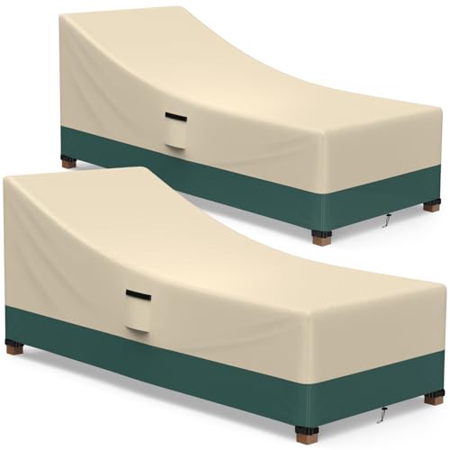 Patio Chaise Lounge Covers Waterproof , 420D Heavy Duty Chaise Lounge Covers 2 Pack with Handle & Air Vents, All-Weather Fit 68L x 30W x 30H inch Outdoor Poolside / Patio Lounge Chairs