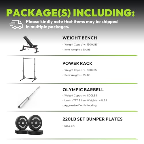 Image of Squat Rack with Pull Up Bar, Adjustable Power Racks for Home Gym, 800 lbs Capacity Bench Press Rack, Fits 6 & 7 FT Barbells for Strength Training