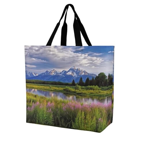 Women's Multi-Functional Shopping Bag，Grand Teton National Park Printing Messenger Bag Shoulder Bag for Travel, Work, Shopping & Parties with Inner Pocket, Grocery Bag Lightweight & Water-Resistant