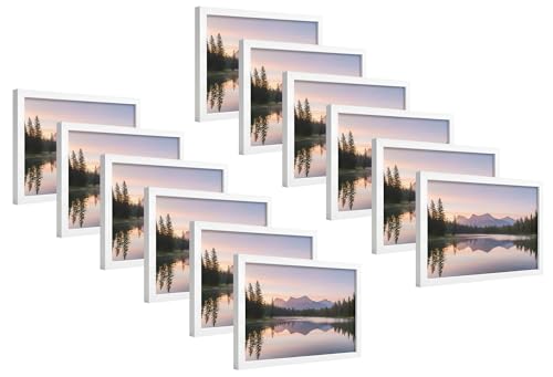 Image of 4x6 Inch 12 PCS Elegant White Wooden Photo Frame - Lightweight Gallery Style, Unbreakable Acrylic Front, Wall & Tabletop Display | Perfect for Home & Office Decor