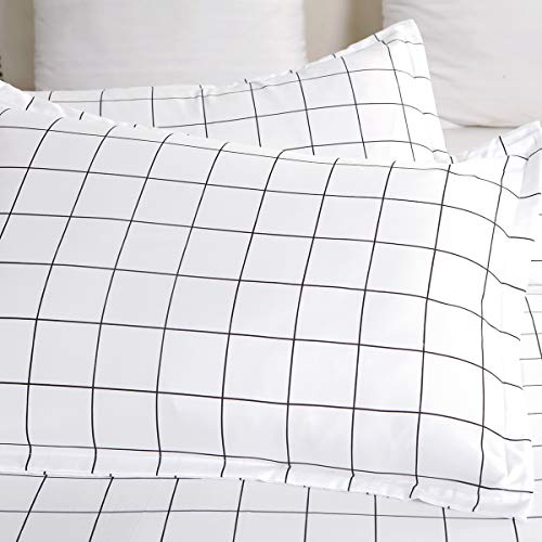 Vaulia Soft Microfiber Duvet Cover Set, Geometry Print Checked Pattern, White And Black Color Twin Size 2-Piece Set ( 1 Duvet Cover 1 Pillow Sham ) #TOP2