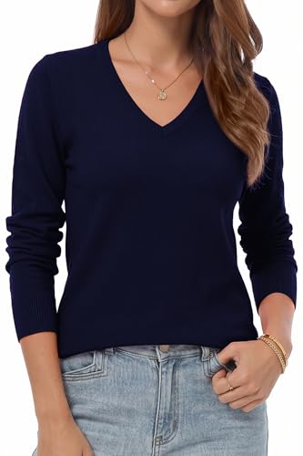 Image of QUALFORT Women's Sweaters Long Sleeve Soft Lightweight Basic Knitted Pullover Sweater