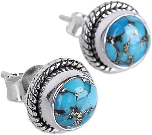 Natural Blue Copper Turquoise Stud Silver Earrings, 925 Sterling Silver Gemstone Earrings, Designer Silver Earrings, Handcrafted Earrings Gift