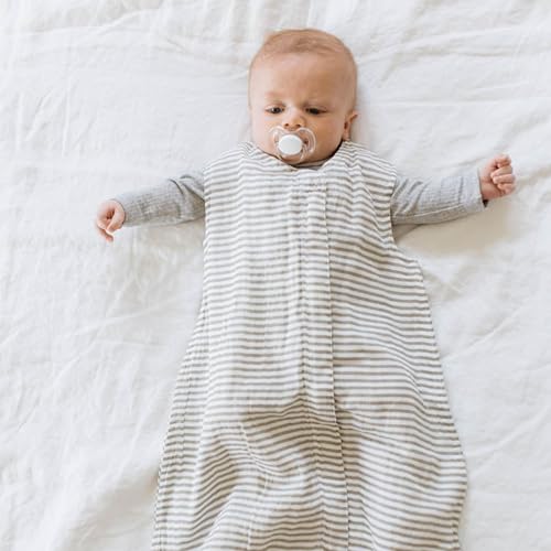 Image of Little Unicorn 12-18 Month Premium Muslin Sleep Sack 1.1 TOG | Soft & Breathable Muslin Cotton for safer sleep | 2 way zipper (Grey Stripe)