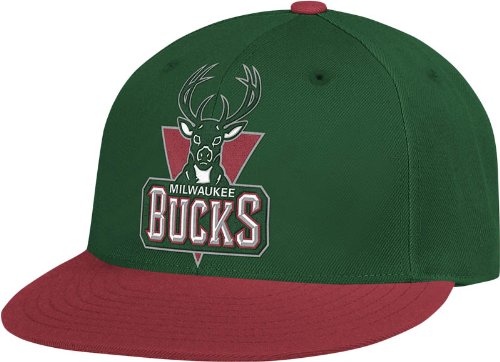 Adidas NBA Milwaukee Bucks Flat Brim Flex Fit Wool Hat, Large/X-Large