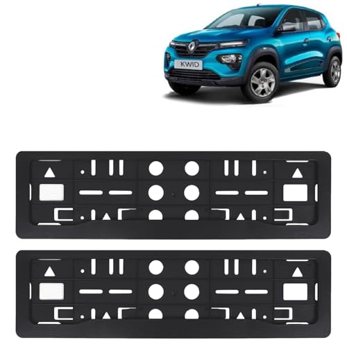 Image of KINGSWAY Kwid Car Number Plate Frames for All 2019 Onwards Models of Renault Car Registration Plate Holders, Black Licence Plate Covers (Front and Rear), Universal Size 51.5 x 14.5 cm