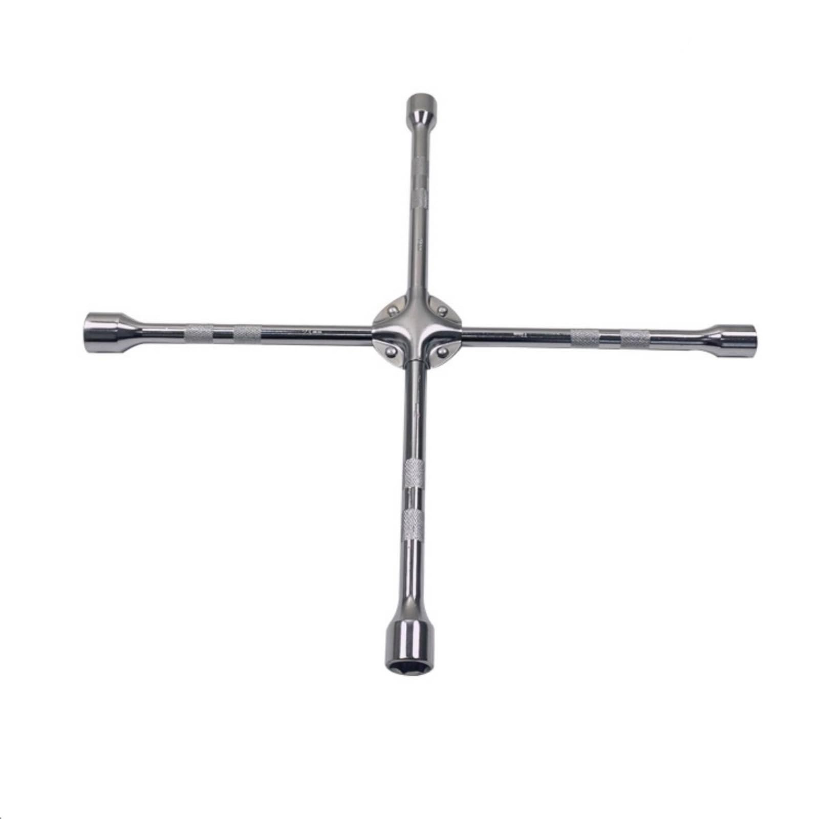 Perfeclan Llave Cruz Neumáticos Llave de Rueda Llave de Tuercas Llave de Cruz Construcción de Acero Cromo Vanadio con Recubrimiento Plateado y Mango Moleteado