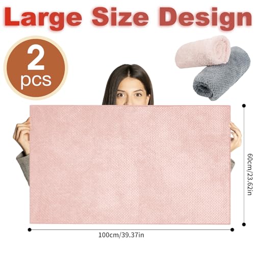 Neerow 2 Stück Mikrofaser Handtuch Haare, 100 x 60 cm Haarturban Super Saugfähig, Haarhandtuch mit Elastischem Band für Damen Kinder Lange Haar Schnell Trocknend (Grau, Rosa)