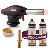 UNILITE Gasbrenner Set inkl. 2x Gaskartuschen, 1300°C/1300W Butangasbrenner, Lötbrenner, Lötlampe...