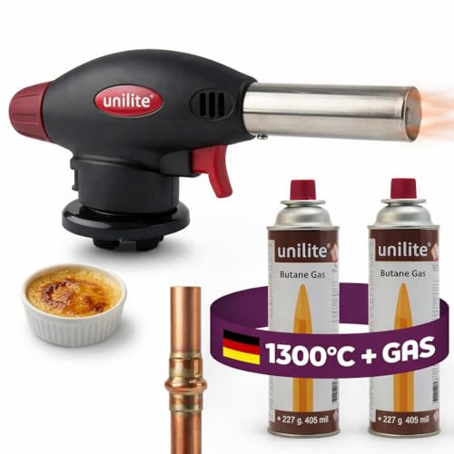 UNILITE Gasbrenner Set 1300C 1300 W inkl. 2x Gaskartuschen