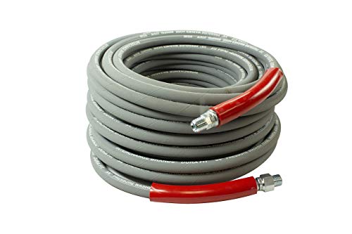 Interchange Brands 134-001053 3/8' x 100' 6000 PSI Threaded Gray Wrapped Cover Non-Marking Solid/Swivel Ends Super Oil Pressure Washer Hose