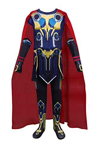 Mowseper niños Thor superhéroe Cosplay disfraz amor y trueno figura mono vestido de lujo Halloween juego de rol capa uniforme conjunto, XS Cover