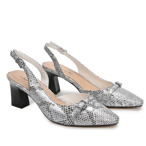 Women's Slingback Pumps Block Heel Big Pointed Toe Shape Snake PU Leather Sexy Dress Shoes2