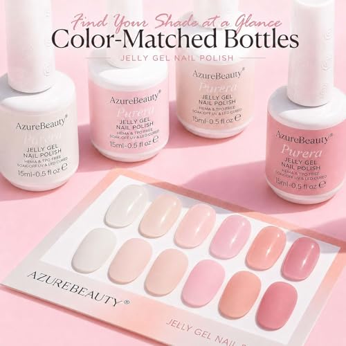 Image of AZUREBEAUTY 6 Colors 15ml HEMA Free Jelly Purera Gel Nail Polish Set, Same Color Bottles, Soak Off UV LED Gel Polish Kit Nail Art for DIY at Home Manicure Salon Gifts, Milky White Pink Neutral Sheer