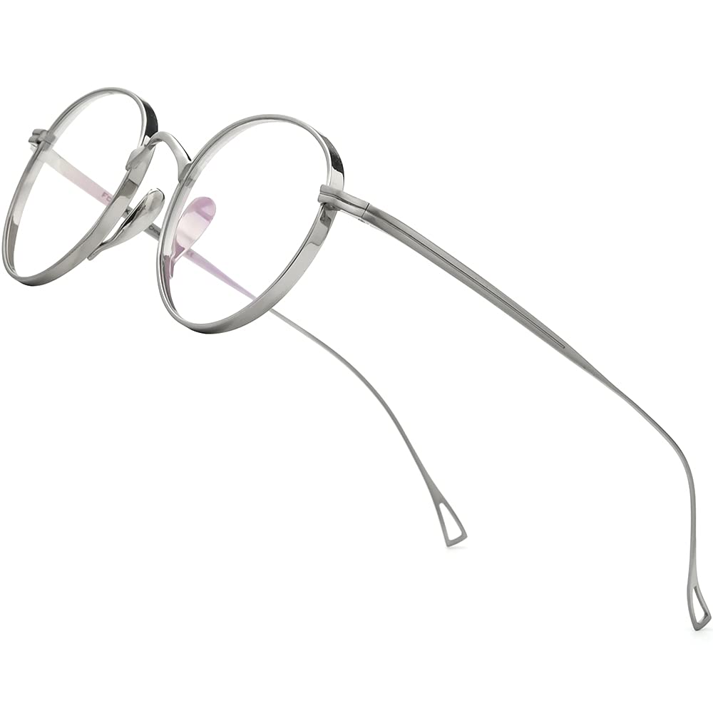 FONEX Titanium Glasses Frame, Women Vintage Retro Round Myopia Optical Eyeglasses Frames
