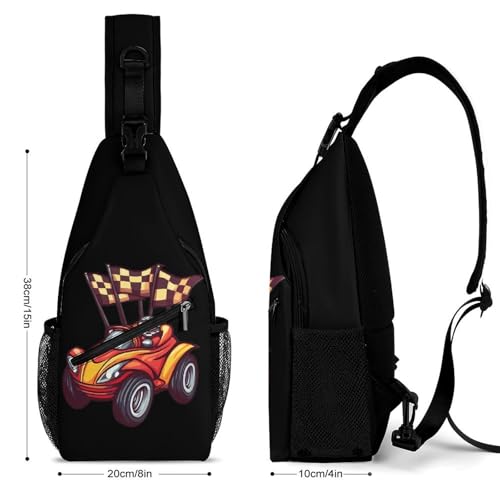 Racing Car with Checkered Flags Crossbody Sling Backpack Casual Chest Bag Fanny Pack for Women Men Travel Hiking2