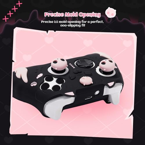 Image of GeekShare Controller Skin Grips Set for Xbox, Silicone Protective Cover Skin Case Compatible with Xbox Series X Controller with 2 Thumb Grip Caps and 2 Stickers (Black Pink)