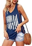 Women’s American Flag Tank Tops Graphic Print Sleeveless V Neck Loose Fit Summer Tee Shirts