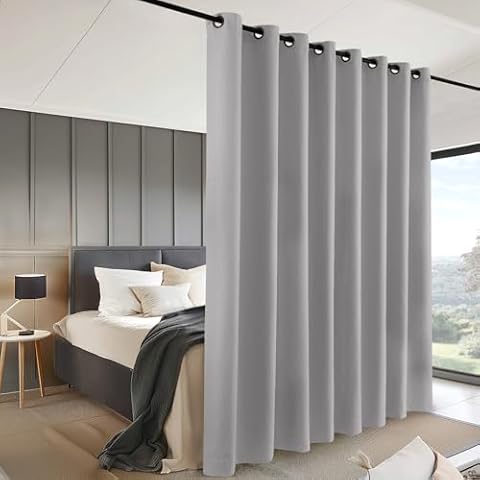 INOVADAY Room Divider Curtain for Living Room, Wall Divider Curtain, Wide Curtains for Bedroom Partition, Total Privicy Grommet Curtain Panel, 1 Panel, 8ft Wide x 7ft Tall, Grey Cover