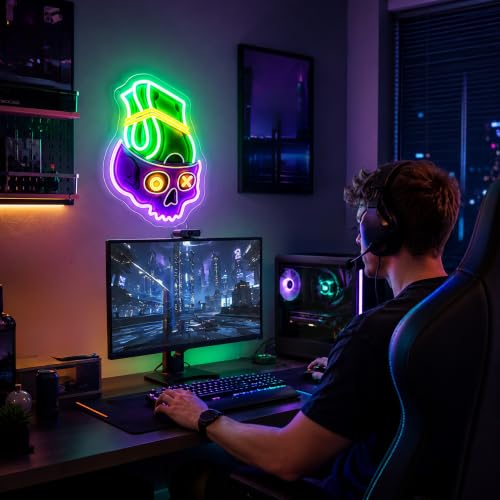 Image of Money Neon Sign for Wall Decor Dimmable Skull Led Neon Light Sign