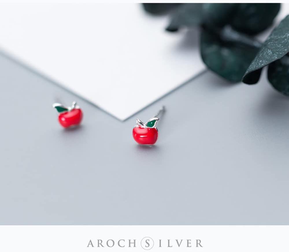Cute Red Apple Mini Stud Earrings 925 Sterling Silver Fruit Cartilage Tiny Studs Piercing Sleeper Enamel Earring Dainty Hypoallergenic Jewelry Birthday Gifts for Women Daughter - Image 6