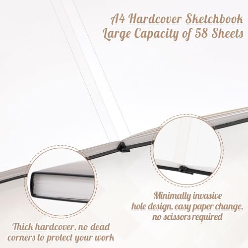 A4 Sketchbook 58 Sheets, Sketchbook with 200GSM Thick Paper - Black Hardback Art Drawing Pad for Sketching, 21 x 29.7 cm, 116 Pages - Image 3