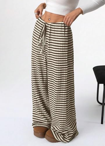 Image of Women's Casual Checkered Pants Drawstring Elastic Waist Comfy Loose Straight Wide Leg Plaid Pants with Pockets