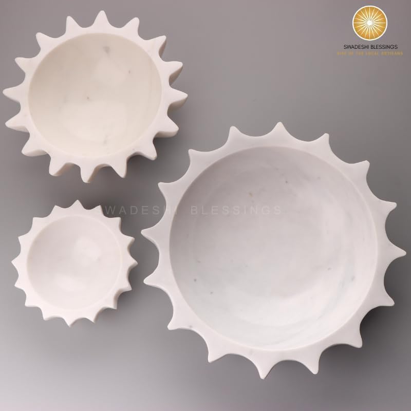 Image of SWADESHI BLESSINGS Handcrafted Marble Socket Urli Bowl for Home Decor | Traditional Decorative Bowl for Floating Flowers, Potpourri & Festive Decor Items | Pooja Decoration | Wedding /Return Gifts, 9 inch