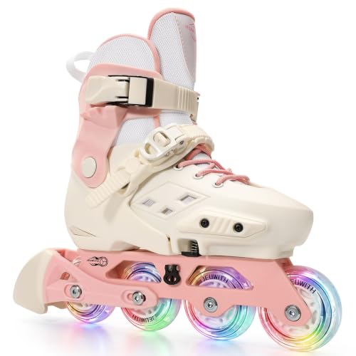 Children Inline Skates Adjustable Flashing Outdoor Roller Skates for Girl Boy Professional Fitness Roller Skates Blades for Big Kid (Pink 1-4US)