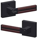 HADE LION 6 Pack Leather-Wrapped Door Handles–Keyless Privacy Lock Matte Black Interior Lever Set for Bedroom/Bathroom,Soft Brown Leather Grip,Easy Install