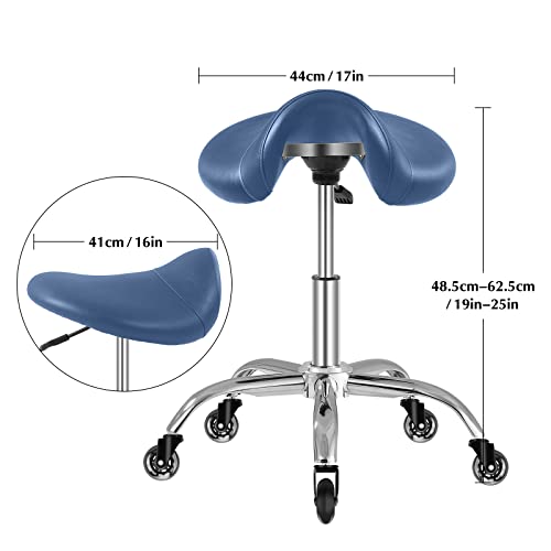 Image of SALONFACTORY Saddle Stool with Wheels 300 lbs Weight Capacity, Heavy Duty Rolling Stool for Medical Massage Salon Kitchen Spa Drafting Nail-Tech,Height Adjustable,360 Swivel,Wide Thick Seat Padding
