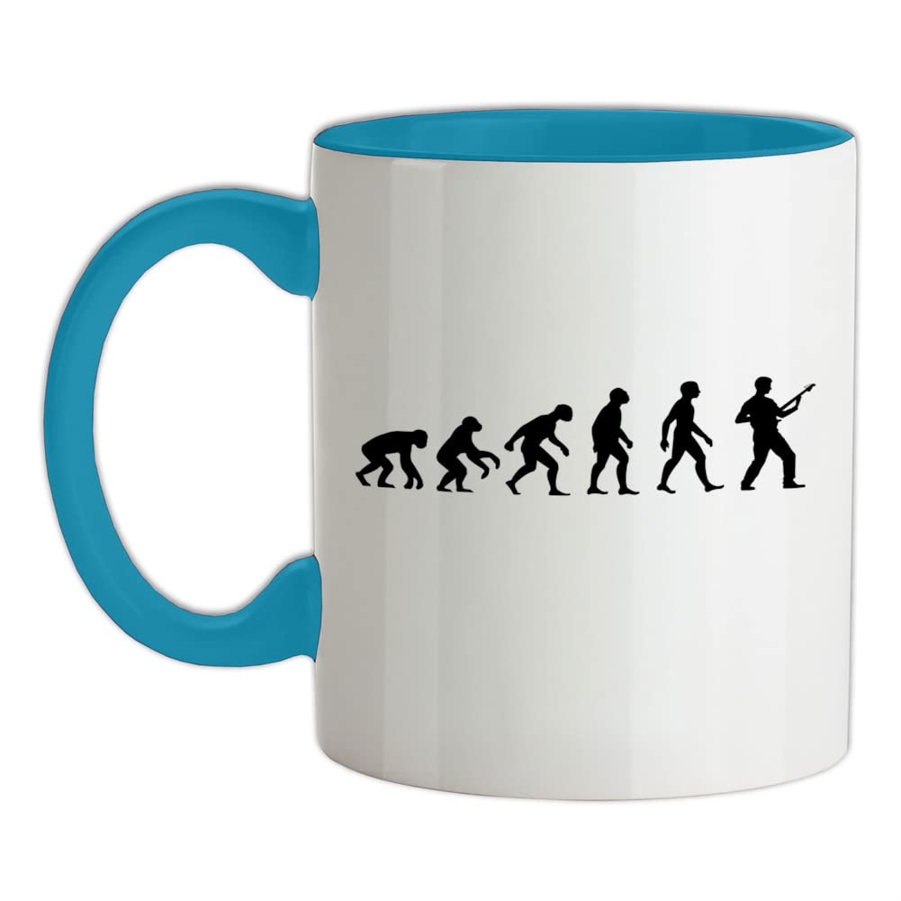 Evolution of Man Bass Guitar Player - 11oz - Ceramic Two-Tone Mug for Coffee/Tea - Babyblue/White - One Size
