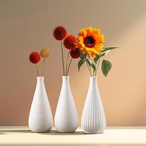 White Vases Home Decor Modern Ceramic Decorative Vases for Home Decor Flower Vases Centerpiece Minimalist Design Set of 3