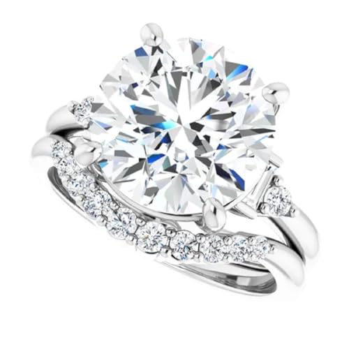 10K/14K/18K Solid Gold Handmade Engagement Ring, 5CT-7CT Round Cut Moissanite Solitaire Ring, Diamond Wedding Ring Set for Women/Her, Anniversary/Propose Ring, VVS1 (Main Stone : 5.00 Carat)