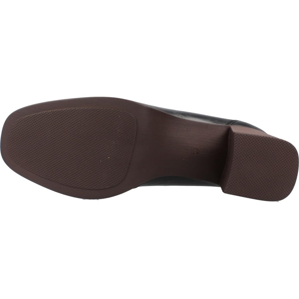 Dorking - Zapato mocasín con tacón Ancho de 7cm,Plataforma de 2cm, de Piel,Adorno Cadena,Negro, para: Mujer