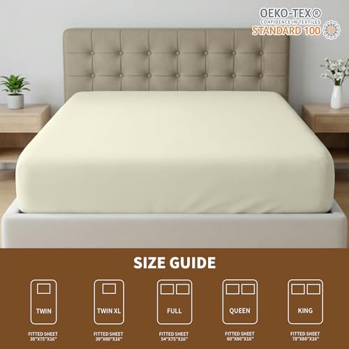 Image of HBHLFZ Full Fitted Sheet Only, Soft Breathable Bottom Sheet - 54 inchx75 inch Deep Pockets Full Size Fitted Sheet - All Around Stretch Fit, Wrinkle Resistant, Colorfast - Easy Care, RiceYellow