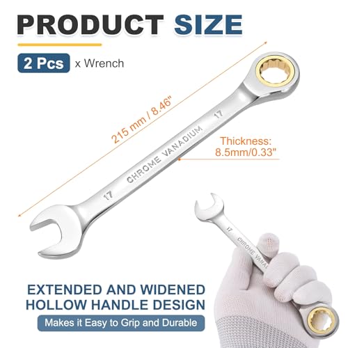 Clé mixte 17 mm cliquet pour réparer les boulons d'accès difficile avec angle 5° - 3