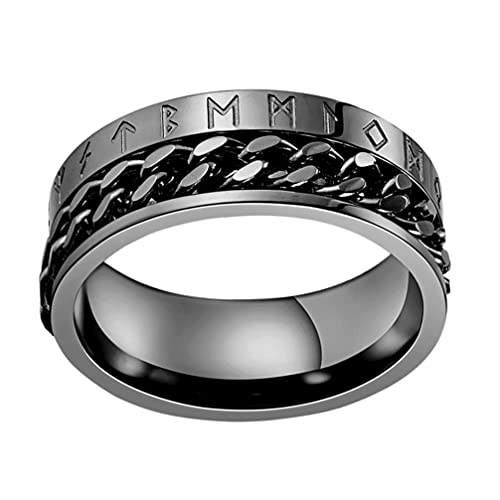 Holibanna Anel com letra viking elegante anel masculino joia de mão anel de aço de titânio