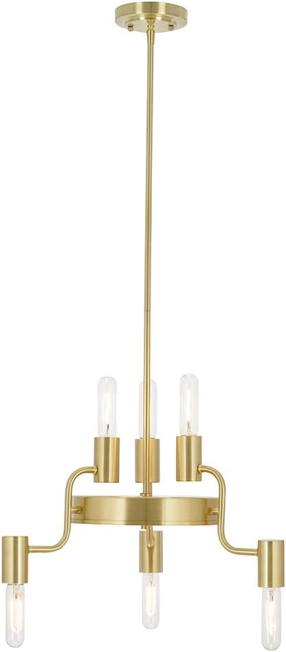 🔥 Flаѕh Sаlе Amazon Brand – Rivet Tubular Pendant Chandelier, Modern 6-Light Brass and Glass, with Bulb, 18.13H, Satin Brass