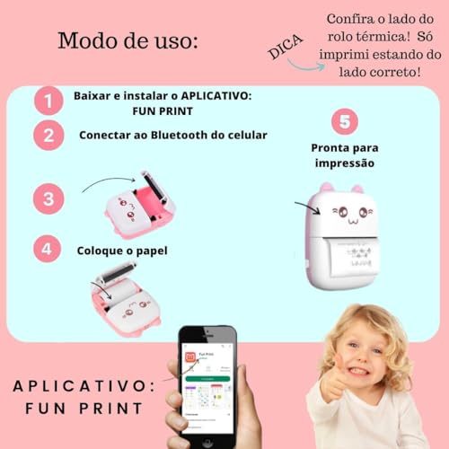 Mini impressora térmica portátil sem fio BT 200dpi Photo Label Memo Pergunta errada Impressão com ca