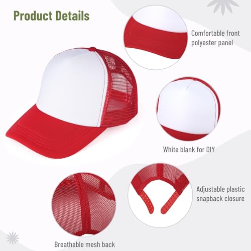 10 PCS Sublimation Blank Trucker Hats Red, Plain Trucker Cap Foam Front High Crown Mesh Back Trucker Hat, DIY Custom Baseball Caps Bulk Adjustable Snapback for Men Women